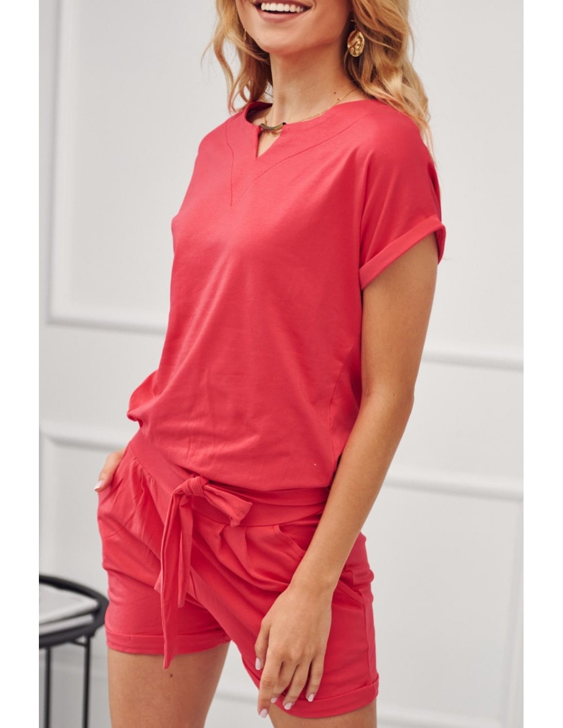 Women\'s jumpsuit with short legs, coral 4351 - Online store - Boutique